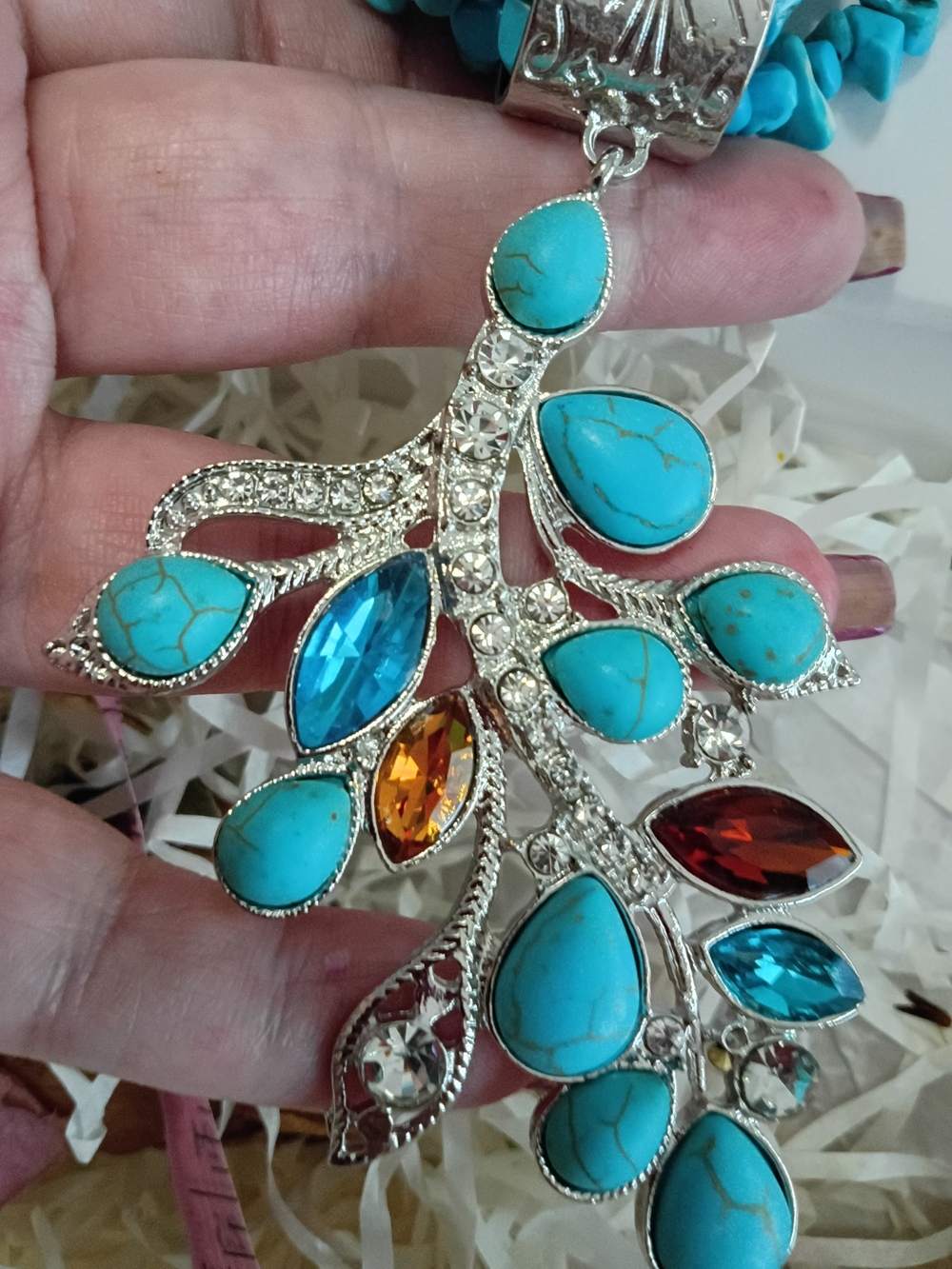 Blue Howlite Multi-Stone Drop Pendant Alloy Necklace - Women Jewelry